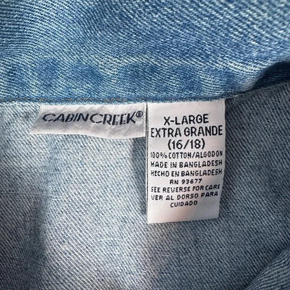 VTG Women XL Denim Coat Jacket‎ Applique Birdhouse Patchwork Cottage Barn Chore - Picture 15 of 16